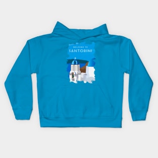 Santorini, Greece - retro travel poster Kids Hoodie